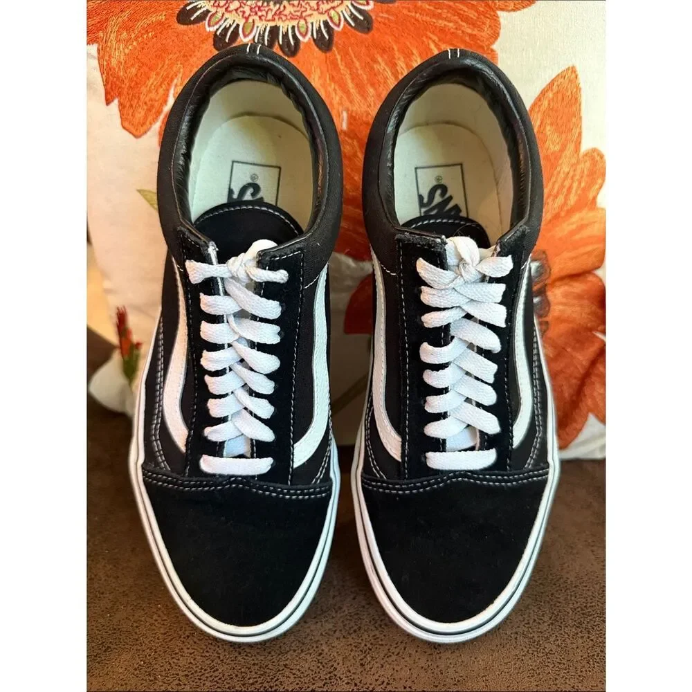 VANS OLD SKOOL SNEAKER LOW TOP LACE UP LEATHER CANVAS SUEDE WAFFLE SOLE VGUC 8.5